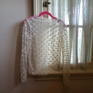 Topshop Sheer Long Sleeve Polka Dot Cream Top